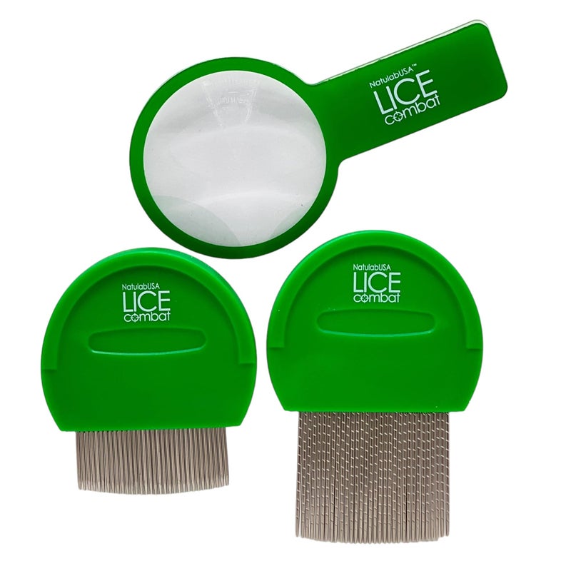 NatulabUSA Lice Combs| Head Lice Professional Metal Set of 2 for Long & Short Hair | Efficient Lice and Nit Removal | Easy to Use. FREE MAGNIFYING GLASS INCLUDED - Image 1